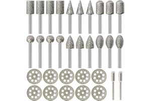 HOMEIDOL Diamond Burr Set for Dremel, Rotary Tool Diamond Cutting Wheel Stone Glass Tile Jewelry Rock Engraving Bits 1/8" Diamond Grinder Bits Set Carving Cutter Metal Engraver Kit - 32pc Set