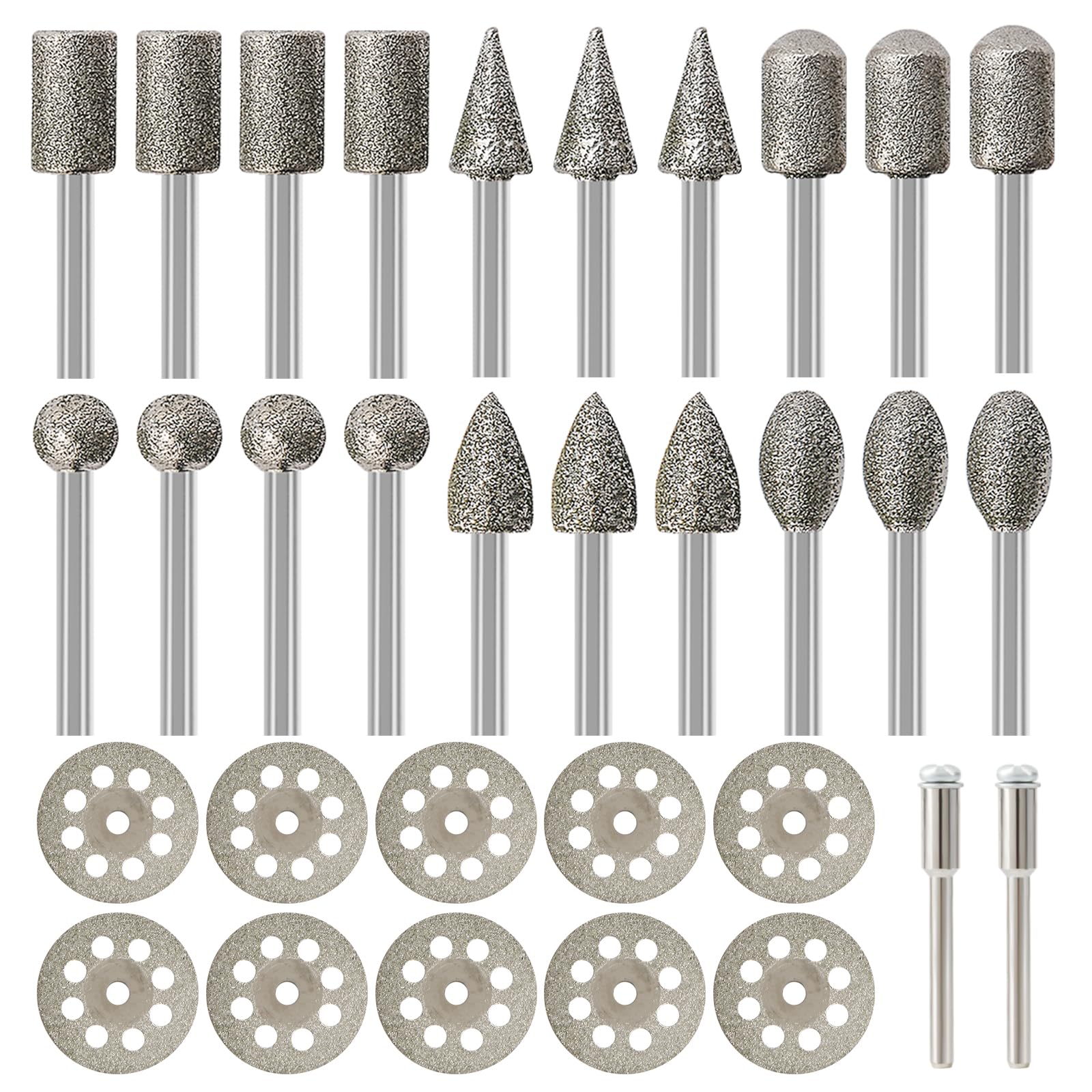 Hakkin 30Pcs Diamond Grinding Bit Set Compatible with Dremel Accessory Diamond Grinding Burr Rotary Tool Accessories with 3mm Shank Cutting Wheel for Stone Glass Carving Polishing