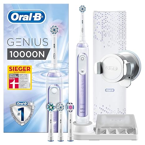 Oral-B Genius 10000N Elektrische Zahnbürste, mit Zahnfleischschutz-Assistent und Premium Lade-Reise-Etui, orchid purple