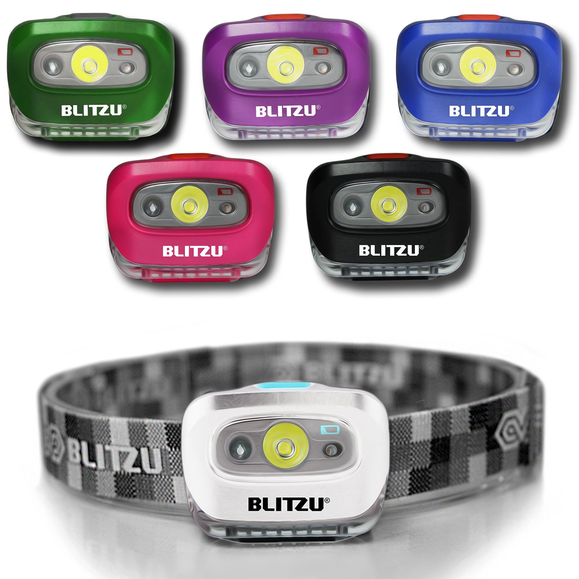 BLITZU Brightest Headlamp Flashlight 165 Lumen with Bright White Cree Led + Red Light for Kids, Men, Women. Perfect for Running, Camping, Home Projects, Waterproof with Adjustable Headband WHITE
