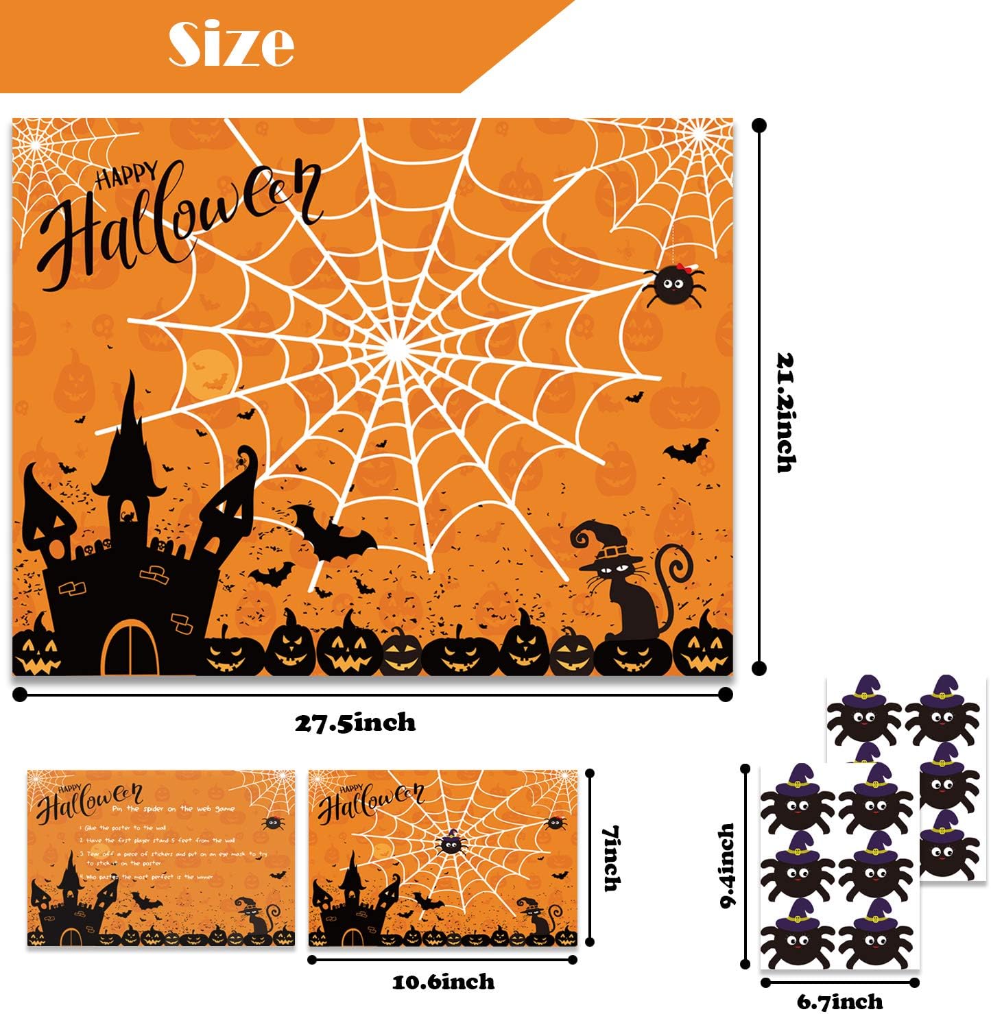 Halloween Party Games Pin The Spider on The Web Game Reusable Pin Game Spider Web Halloween Gift Halloween Party Favor Supplies for Kids Girls Boys: Toys & Games