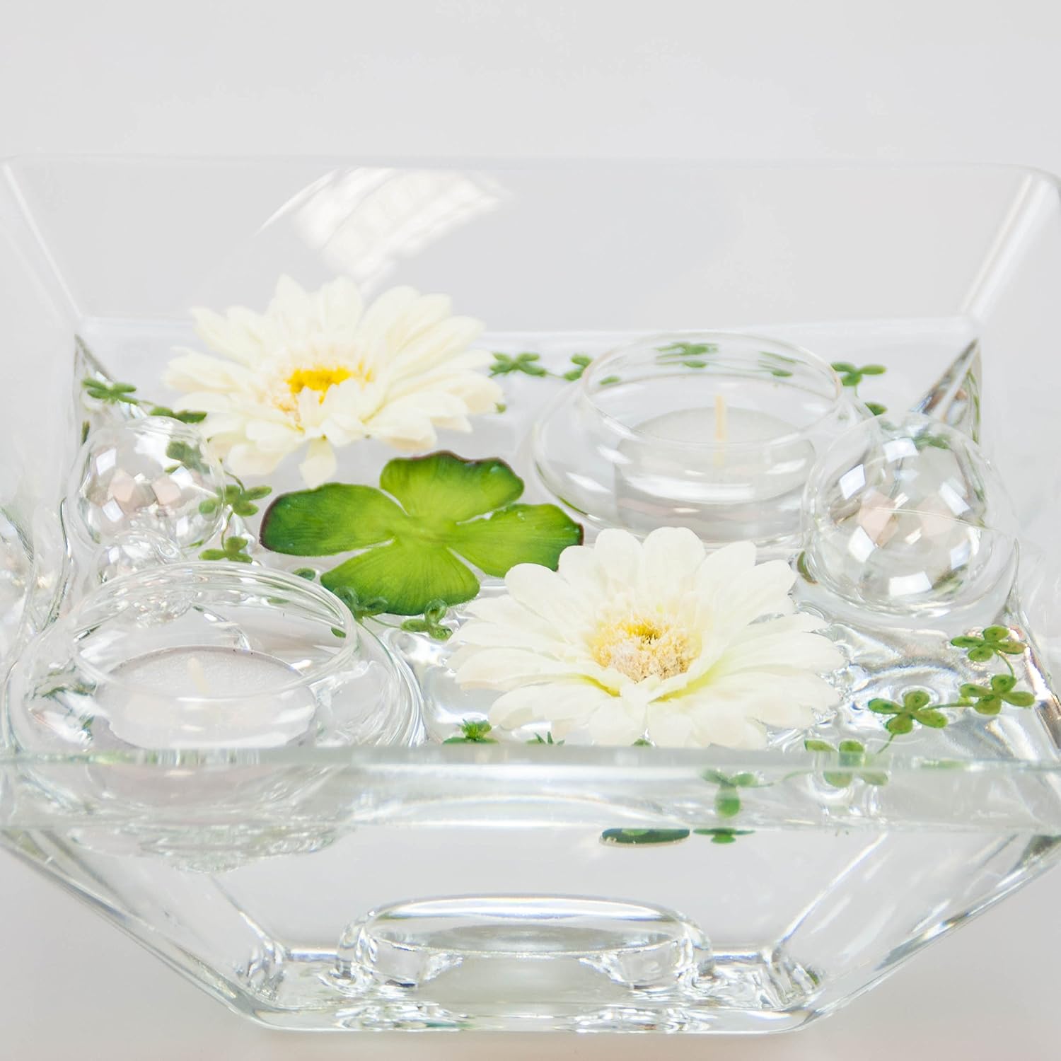 Royal Square Glass Bowl Tea Light H 7 5 Cm Length X Width 20 Cm Flat Square With Icing Set Gerbera White Decoration For Your Decor Ideas Glass Vessel With Unusual Glass Bowls Amazon Co Uk