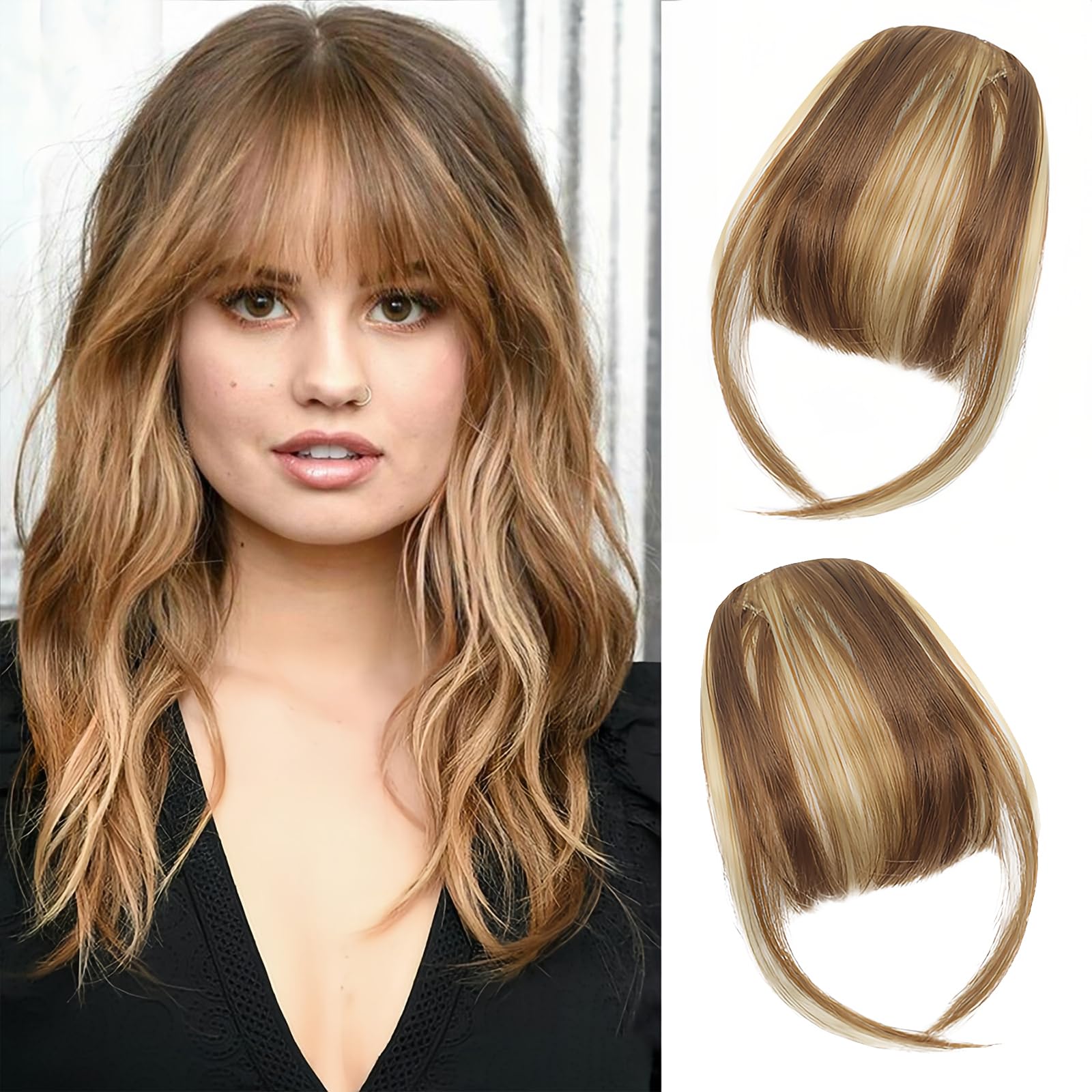 Photo 1 of DOAGEAS Clip in Bangs, Clip on Wispy Bangs, Bangs Hair Clip Real Human Hair, Fake Bangs Fringe with Temples Hairpieces for Women, Bangs Clip in Hair Extensions for Daily Wear
