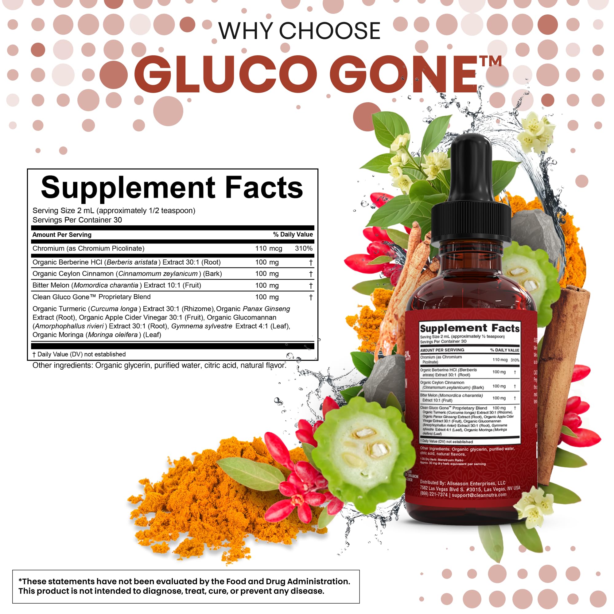 Clean Nutra Berberine with Ceylon Cinnamon Supplement Liquid Drops + Bitter Melon Extract, Glucomannan, Gymnema, Chromium, Turmeric, Organic Panax Ginseng, Moringa GLP-1 Support