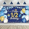 Tatuo 1/2 Birthday Backdrop Decoration 72.8 x 43.3 Inch Blue and Gold Half Year Banner 6 Months Happy Birthday Background Party Supplies Photo Booth Props for Photography