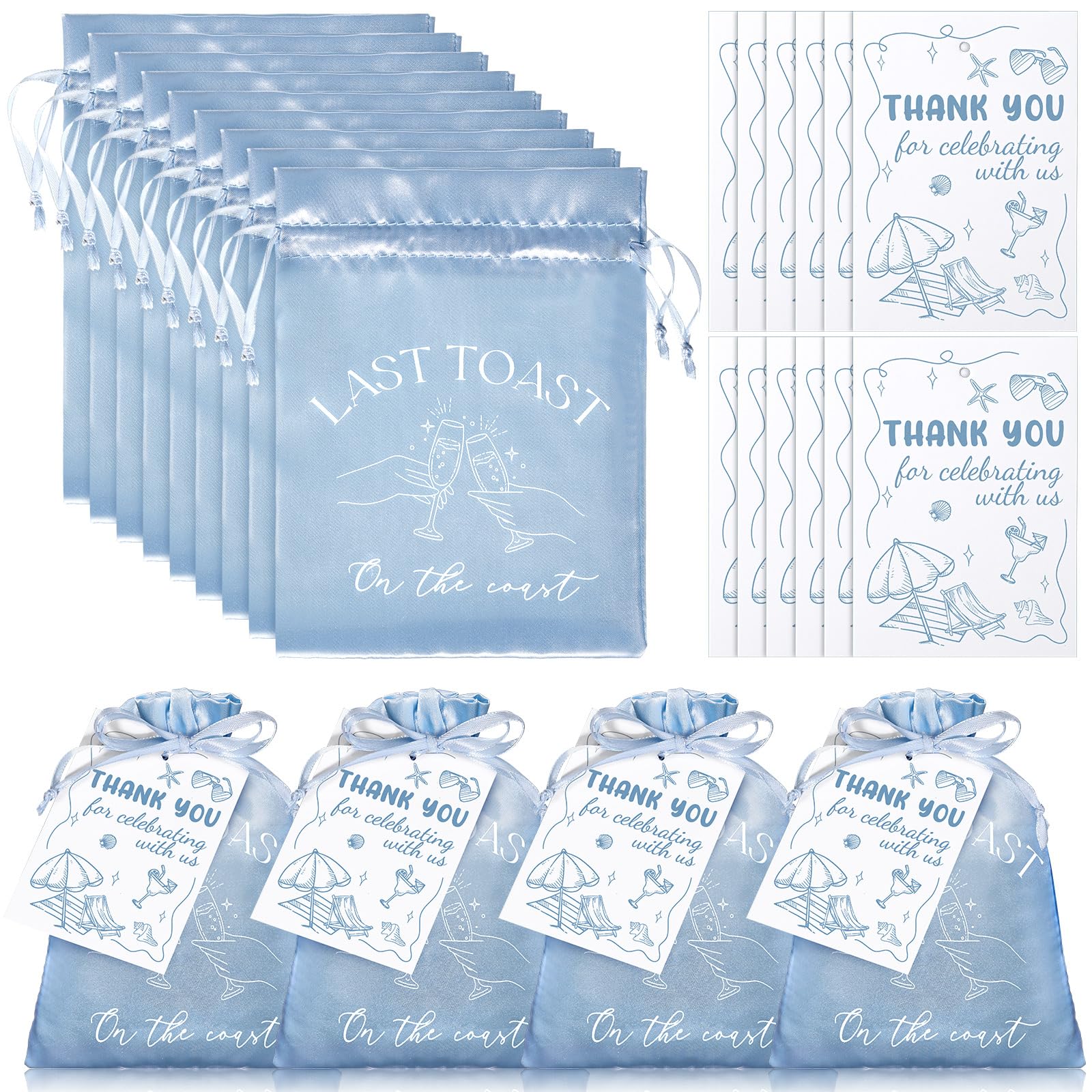 Photo 1 of Vincreem 12 Pack Bachelorette Party Favor Bags with Gift Tags Party Favors Stain Drawstring for Bachelorette Recovery Kits Bridesmaid Gifts(Blue,Last Toast on the Coast)