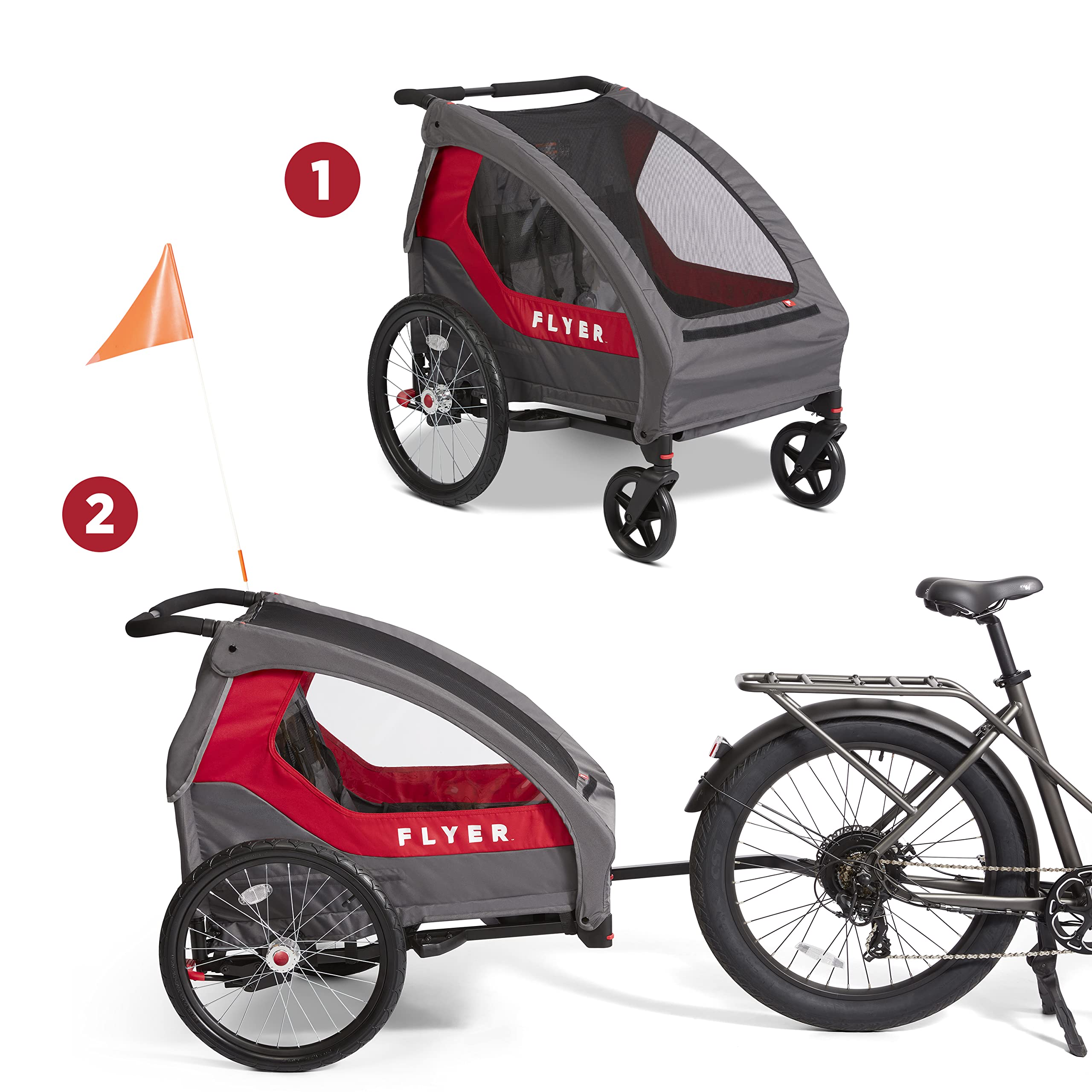 Flyer? Duoflex 2 in 1 Bike Trailer and Double Stroller for Toddlers, 1+ Years