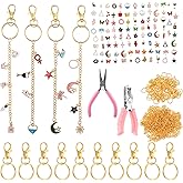 Dimeho 213 Pcs Jewelry Making Kit Keychain Making Including 100 Enamel Charms 10 Keychain Clips 10 Key Rings 100 Jump Rings 1 0 Gold Extender Chain and Plier Hole Punch for DIY Craft Bag Women