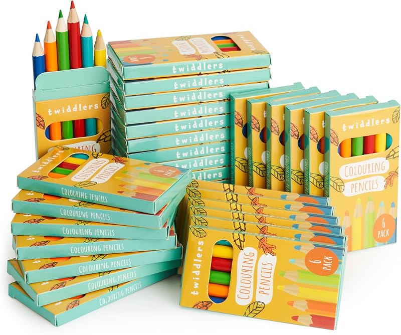 THE TWIDDLERS 30x Mini Colouring Pencils Multipack 180 Total Kids Party Bag