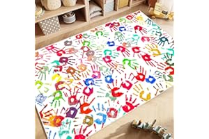 FUBULLISH Colorful Handprints Kids Area Rug Washable Nursery Rug for Kids Bedroom Non-Slip Play Mat Ultra Soft Non-Slip Carpet Indoor Mat for Classroom Playroom (70.9 x 47.2 inch)