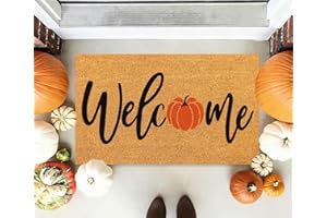 FYSUIMU Fall Thanksgiving Natural Coir Doormat Cute Autumn Pumpkin Welcome Floor Mat Non-Slip Entrance Door Rugs for Indoor Outdoor Thanksgiving Home Bathroom Decor, 16.5 x 29 Inch