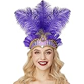 Gionforsy Carnival Headpieces for Women Feather Headdress Mardi Gras Accessories 1920s Flapper Headband