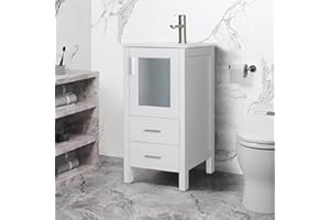 LUCKWIND 16" Bathroom Vanity with Sink Combo, Modern Bathroom Storage Cabinet with Ceramic Vessel Sink, Include a Door & 2 Drawers Without Faucet and Mirror, White
