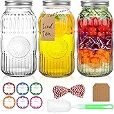 HINGWAH Wide Mouth Mason Jars 64 oz, 3 Pack Large Half Gallon Mason Jars with Airtight Lids and Bands, Clear Glass Canning Jars for Preserving, Pickling, Fermenting, Meal Prep & DIY Crafts (Sunflower)