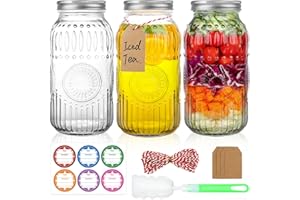 HINGWAH Wide Mouth Mason Jars 64 oz, 3 Pack Large Half Gallon Mason Jars with Airtight Lids and Bands, Clear Glass Canning Ja
