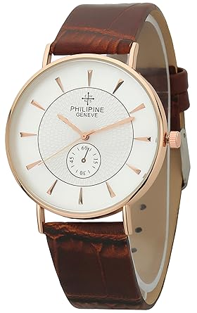 DK Philipine Slim Rose Gold Case Brown Leather Strap Analogue Off White Dial Men's and Women's Wrist Watch