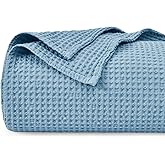 PHF Pre-Washed Cotton Waffle Weave Blanket Throw Size for Couch Bed,Snag Proof for Spring Summer Lightweight Breathable,Oeko-TEX Certified,Machine Washable, Home Decor Gift,Dusty Blue