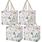 VENO 4 Pack Reusable Grocery Bags, Heavy-Duty Shopping Bags with Handles, for Shopping Cart with Hard Bottom to Stand Upright, Foldable (Pastel Forest, 4 Pack)