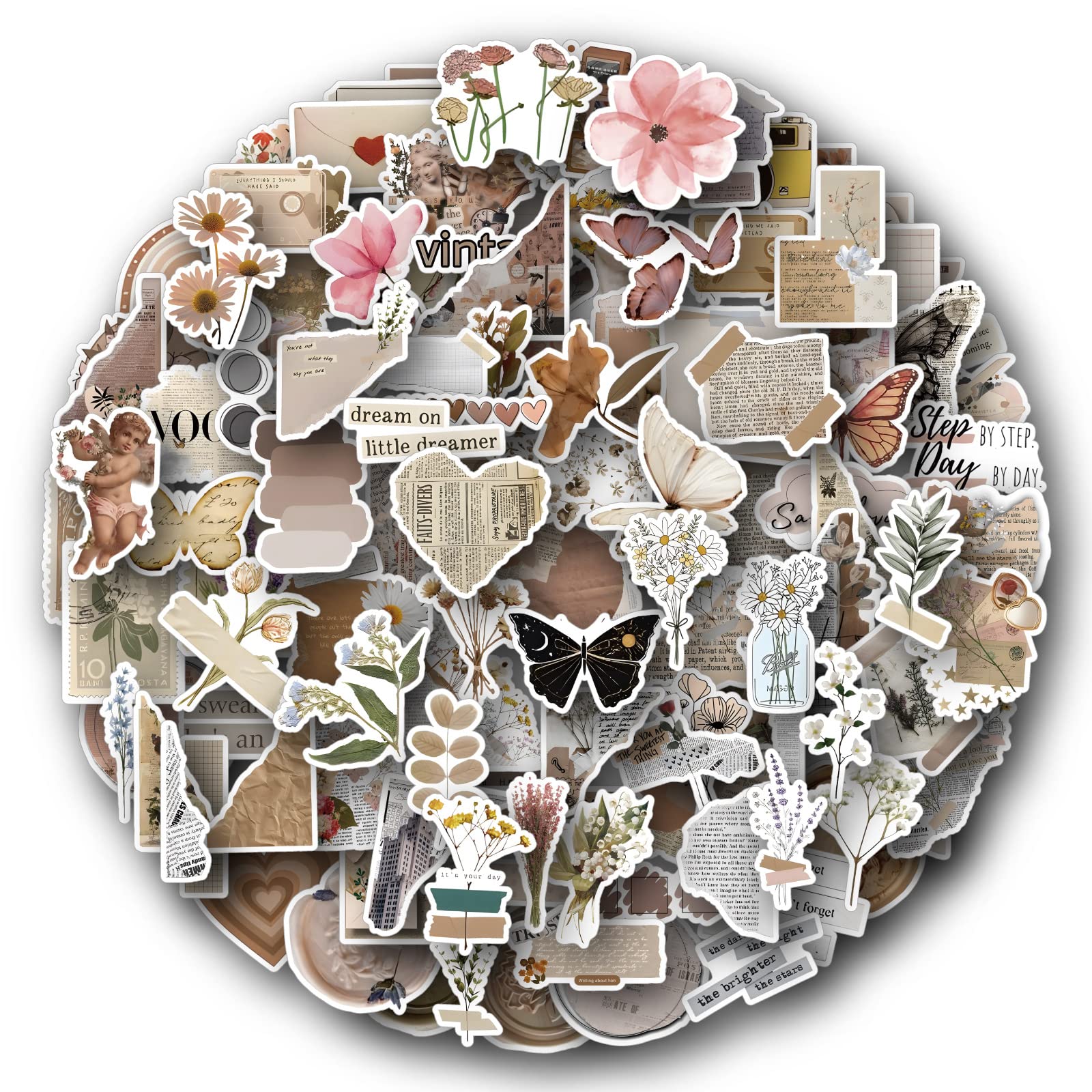 Vintage Stickers for Laptop (120 PCS),Gift for Children Teens Adults Girl Boys, Waterproof Stickers for Water Bottle,Aesthetic Vinyl Stickers for Scrapbook,Skateboard,Bike Dairy