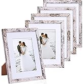 Fixwal 8x10 Picture Frames Set of 5 with Distressed White Wood Grain and HD Real Glass Cover, Vintage Photo Frames for Wall Decor Mounting and Tabletop Display