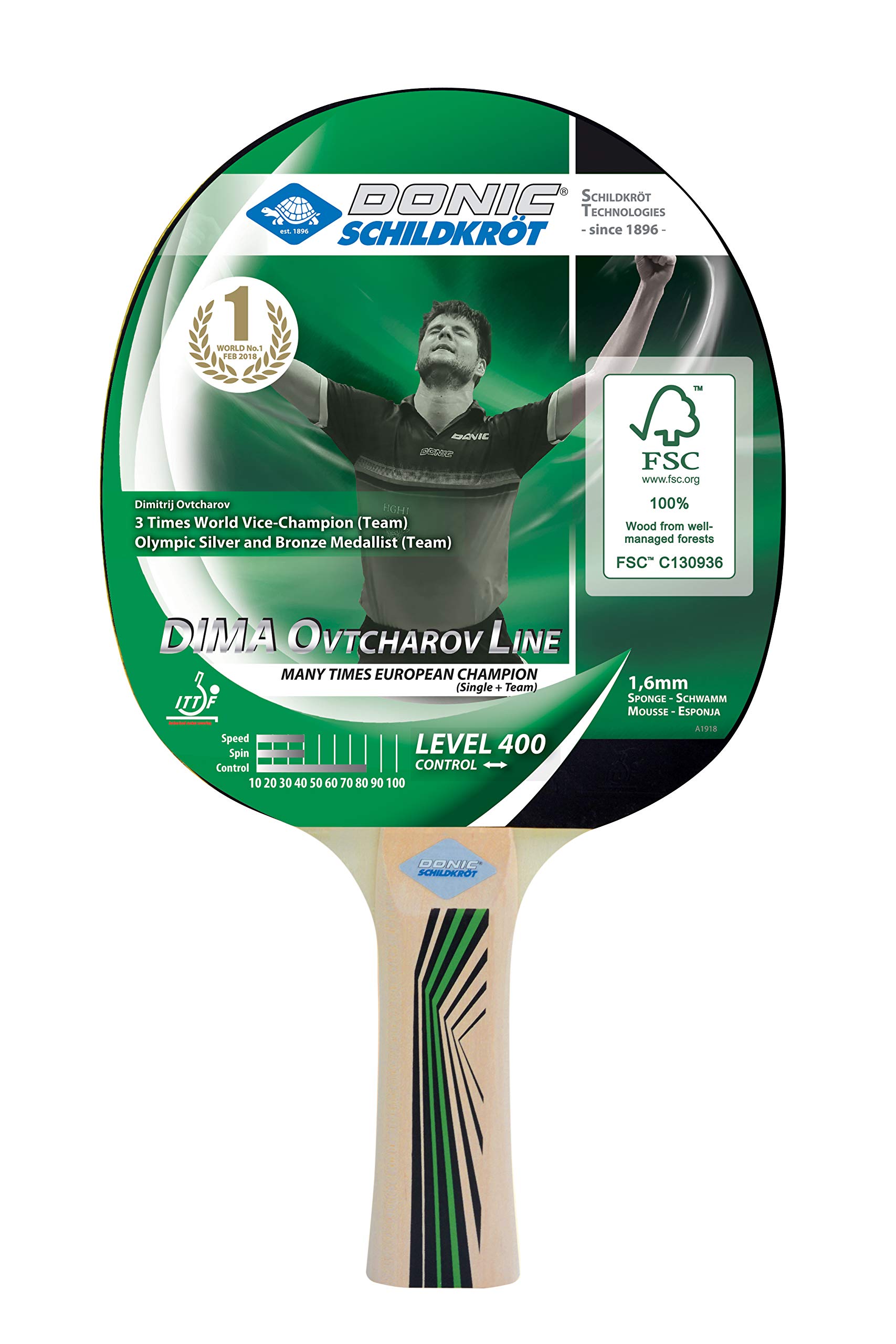 Donic Schildkrot Unisex Child Dima Ovtcharov 400 FSC Table-tennis Bat - Black/Red/Brown, Medium