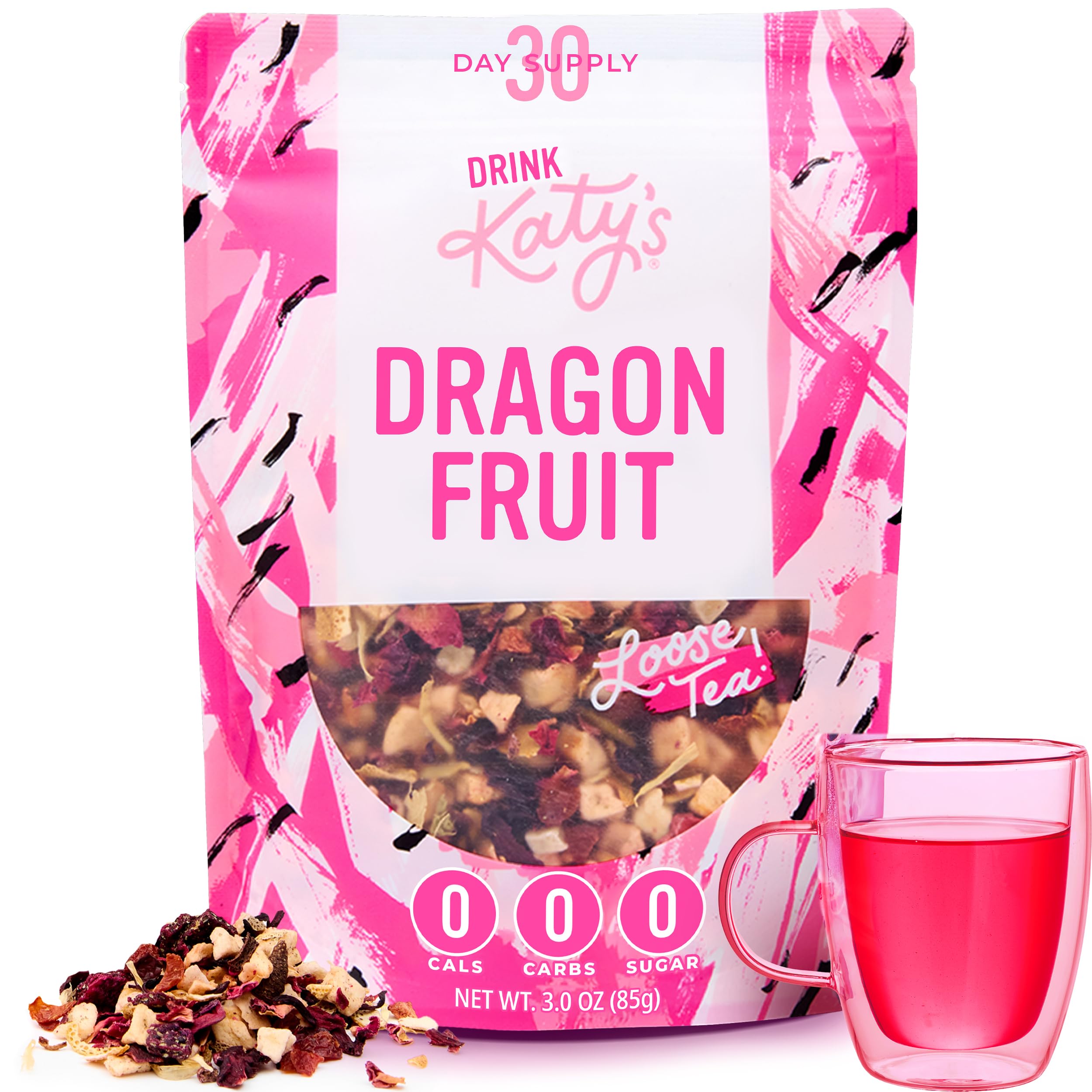 Katy's Dragonfruit Loose Leaf Tea | Hydrating & Fruity Herbal Tea | Hibiscus, Dragonfruit & Pineapple | Caffeine-Free Fruit Tea | 30+ Cups | Hot or Iced | Antioxidant-Rich | Woman-Owned | 3oz Pouch