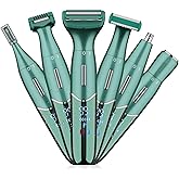Karrte 6-in-1 Electric Razor for Women's Pubic Hair, Painless Body Shaver and Facial Epilator, Hair Removal for Face, Bikini Trimmer for Women's Private Area Green