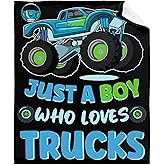 Just A Boy Who Loves Trucks Throw Blanket Lightweight Blanket Gift for Girls Boys Soft Funny Animal Blanket for Bed Couch Sofa Chairs—All Season 40''x50'' for Kids/Children