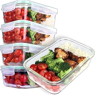 GOOD FOR YOU 5er Pack Glasmehl-Vorbereitungsbehälter - Glas-Lagerbehälter mit Deckel - Geschirrspüler Mikrowelle, Ofen & Gefrierschrank Safe-BPA Frei 850ml 28oz 3.5Cups