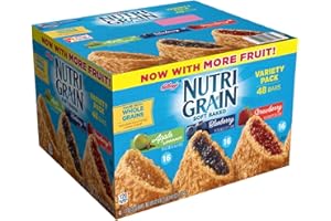 NUTRI GRAIN Kellogg's Nutri-Grain Variety Pack Soft Baked Breakfast Bars - Grab-N-Go Snacks, Apple Cinnamon, Blueberry, and Strawberry (48 Count)