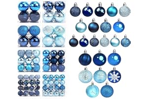 DomeStar 100PCS Shatterproof Blue Christmas Ornament Set - Glitter Balls for Tree Decor and Wreaths