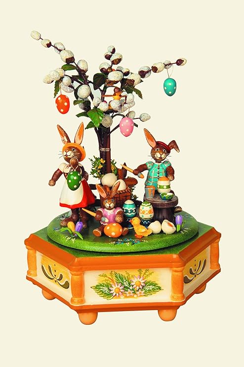 Hubrig Volkskunst Spieldose Fleißige Osterhasen * 22-stimmigen Spielwerk * Höhe 23cm
