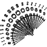50pcs Ear Stretching Kit Gauges for Beginners: Gauging Lobe Starter Tapers, Heart Tunnel Earrings, Lightweight Acrylic Plugs, 14G-12mm Piercing Expanders for Women and Men (Black & White Splatter)