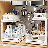 2-Pack Under Sink Storage Organizer with 2-Tier Slide Out Drawer, Sophisticated Mesh Pull Out Shelf for Kitchen & Bathroom, Fits Small Items, Upgraded Arched Track for Smooth Gliding(Patented)