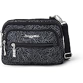 Baggallini Triple Zip Small Crossbody Bag for Women - 8x6 Lightweight Convertible Fanny Pack Belt Bag