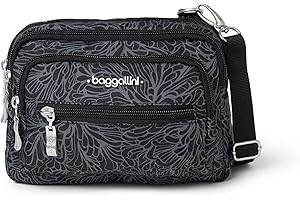 Baggallini Triple Zip Small Crossbody Bag for Women - 8x6 Lightweight Convertible Fanny Pack Belt Bag