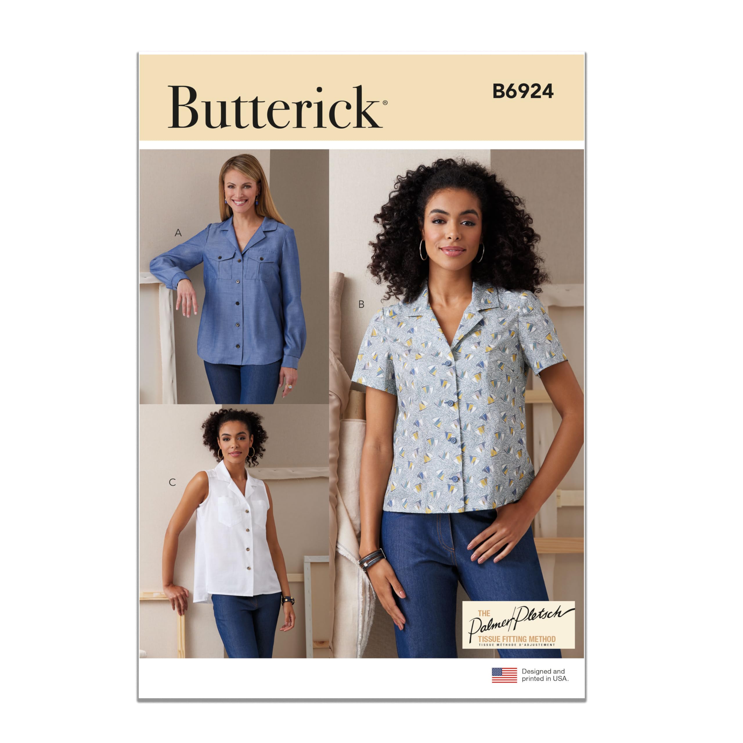 Butterick B6924B5 Misses' Shirts By Palmer/Pletsch B5(8-10-12-14-16)