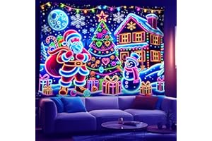 NYZE Christmas Tapestry Santa Claus Black Light Tapestry Glow in The Dark Wall Hanging Holiday Banner Backdrop Party Decor for Bedroom Dorm Living Room 59X51in