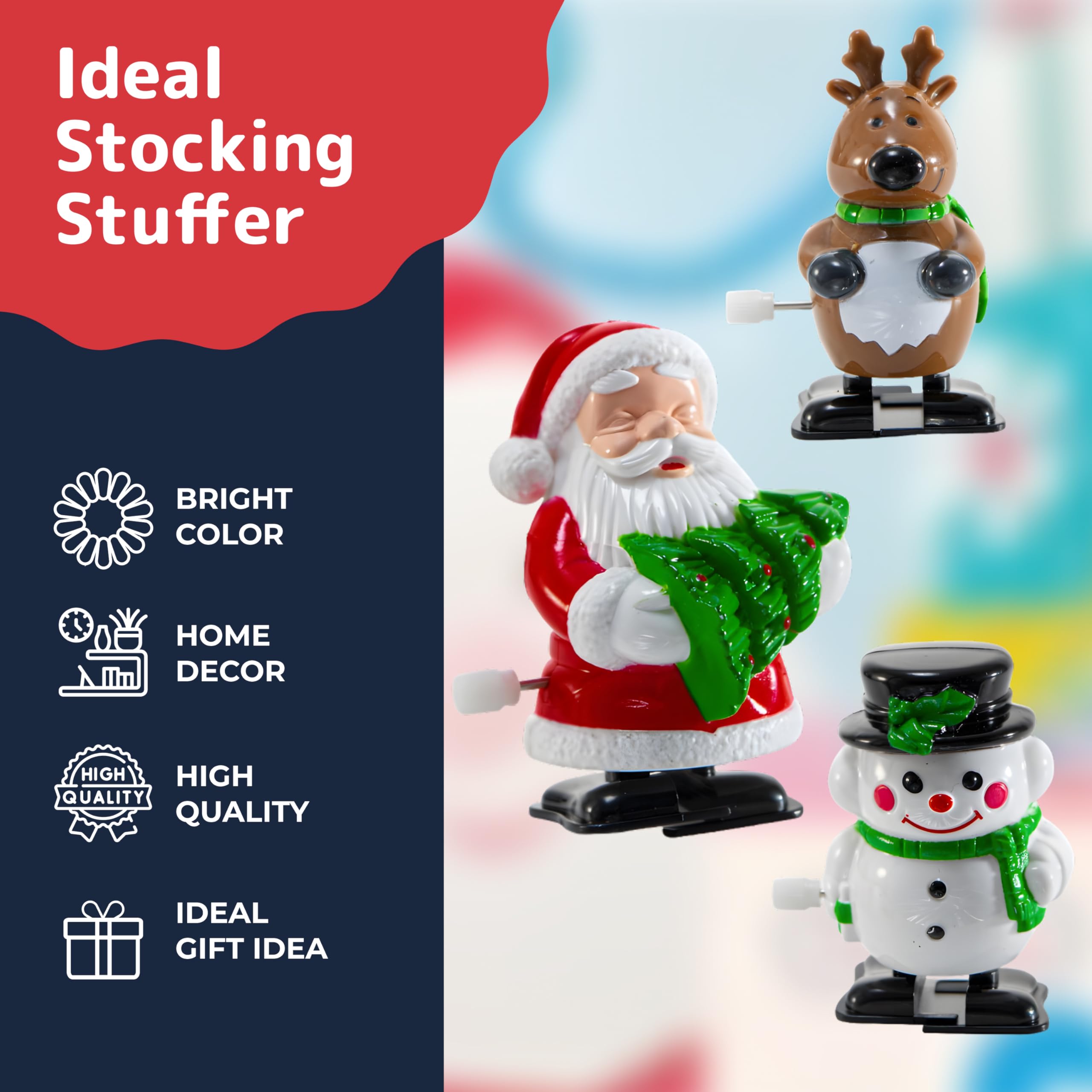 PREXTEX Christmas Wind up Stocking Stuffers - Santas and Snowmen Wind up Stocking Stuffers - Christmas Toys - 2 Santas, 1 Snowman, and 1 Reindeer.