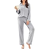 Ekouaer Womens Pajama Sets Long Sleeve Ribbed Knit Lounge Set Button Down Soft 2 Piece Pjs With Pockets