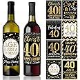 40 Pieces Happy 40th Birthday Wine Bottle Labels Stickers, Gold and Black 1982 Bday Cheer to 40 Years Party Decoration for Adult Women Men Husband 40th Birthday Party Supplies