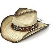 FLUFFY SENSE. Straw Cowboy Hat for Women and Men – Western Sun Hat for Country Concert, Rodeo and Cowgirl Outfits
