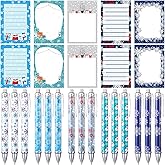Fuutreo 30 Pcs Winter Snowflake Pens and Notepads Bulk Snowman Sticky Notes Gel Ink Writing Pens to Do List Note Pads Winter Party Favor Set for Office Home