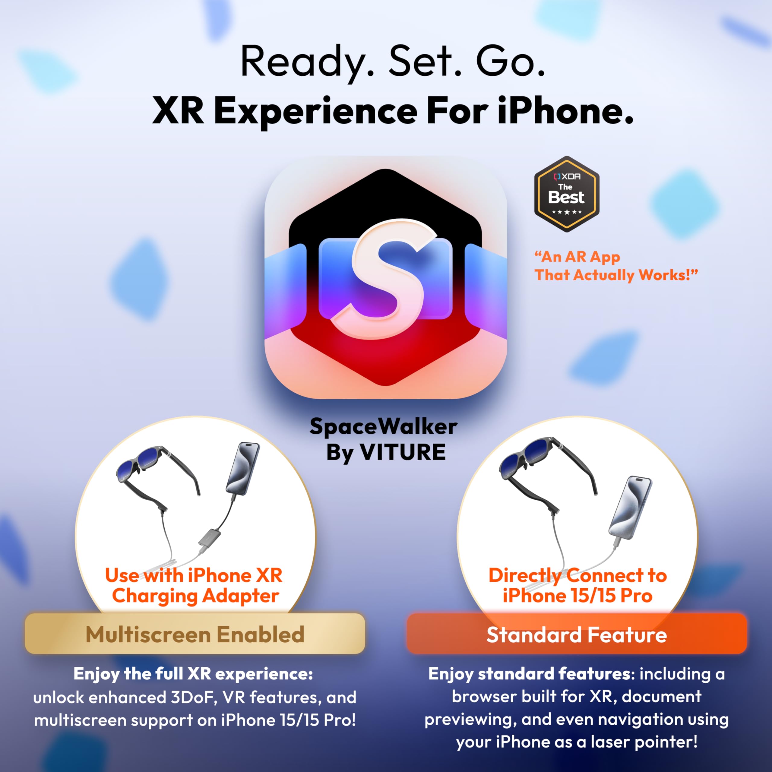 VITURE One for USB-C iPhone Pack: XR Glasses & USB- C XR Charging Adapter: Seamless Support on Spatial Video, Multi-Screen, Enhanced 3DoF, 1-Click 3D, VR Video, Fits iPhone 16/15, Charge and Play