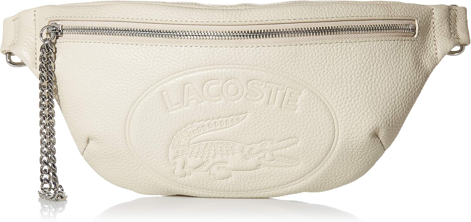 Lacoste Women's Leather Croc Waist Fannypack Bag Pack, Black Stone