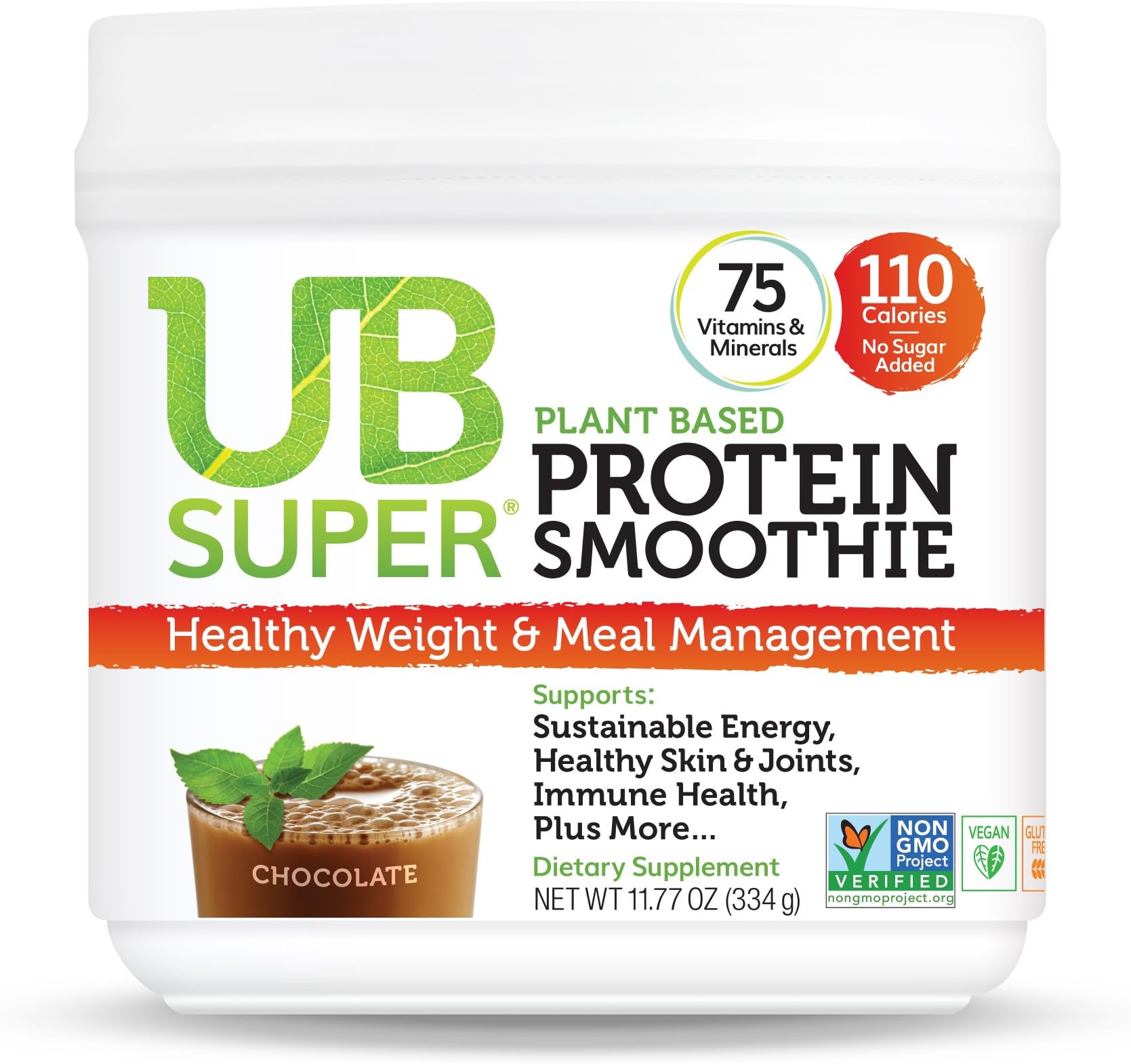 UB Super Plant Based, Vegan Protein Powder, Gluten Free, SuperFood, Nutrient Rich, Smoothie Mix Dietary Supplement (Chocolate)