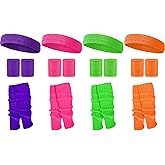 Haysandy 4 Sets 80s 90s Leg Warmers Set for Women Costume Neon Headband Rainbow Wristbands for Sport Yoga Workout Clothes
