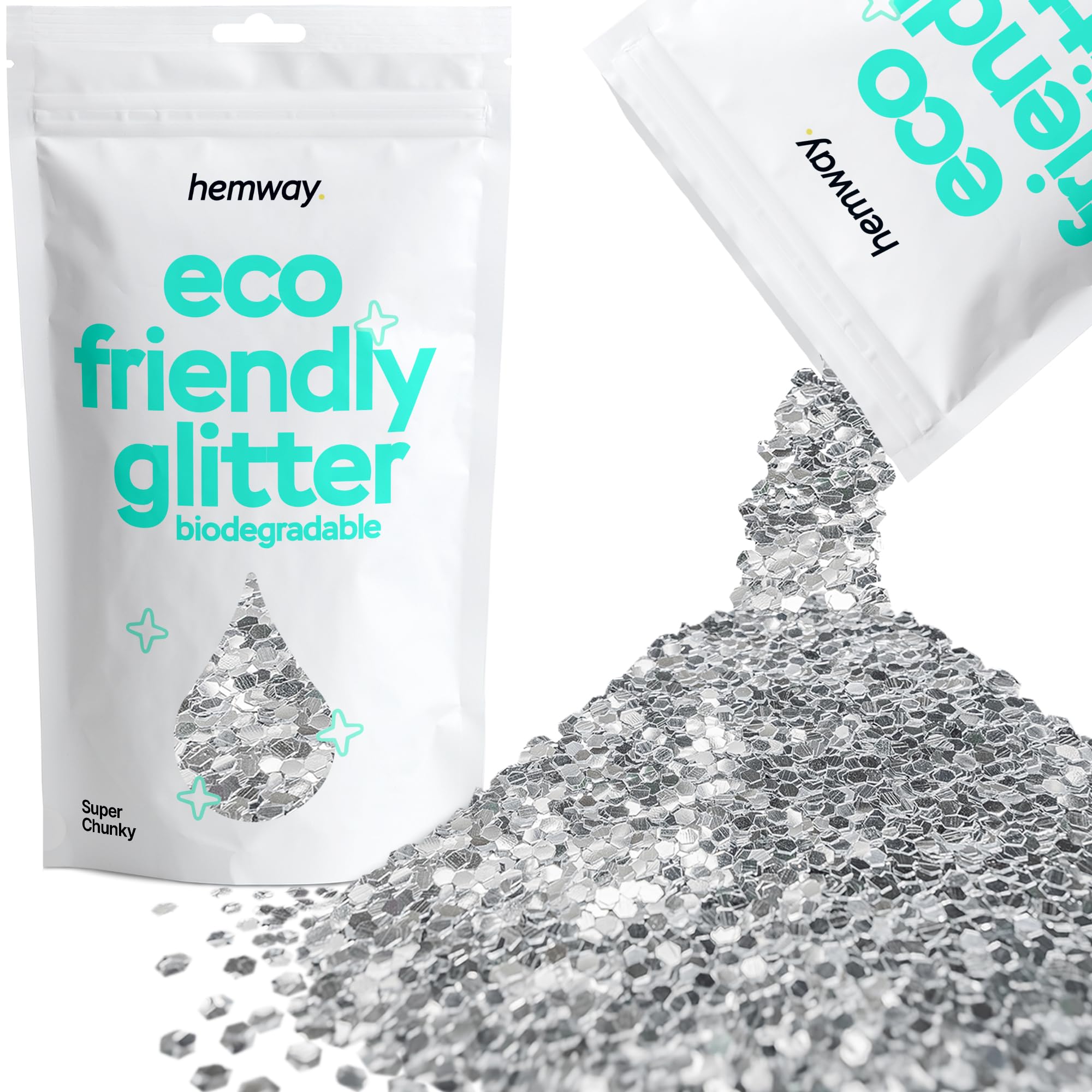 Eco Friendly Biodegradable Glitter | Silver - Super Chunky 100g, Plant Based, Biodegradable Glitter for Craft, Face, Hair, Nail, Body and Festival - Hemway