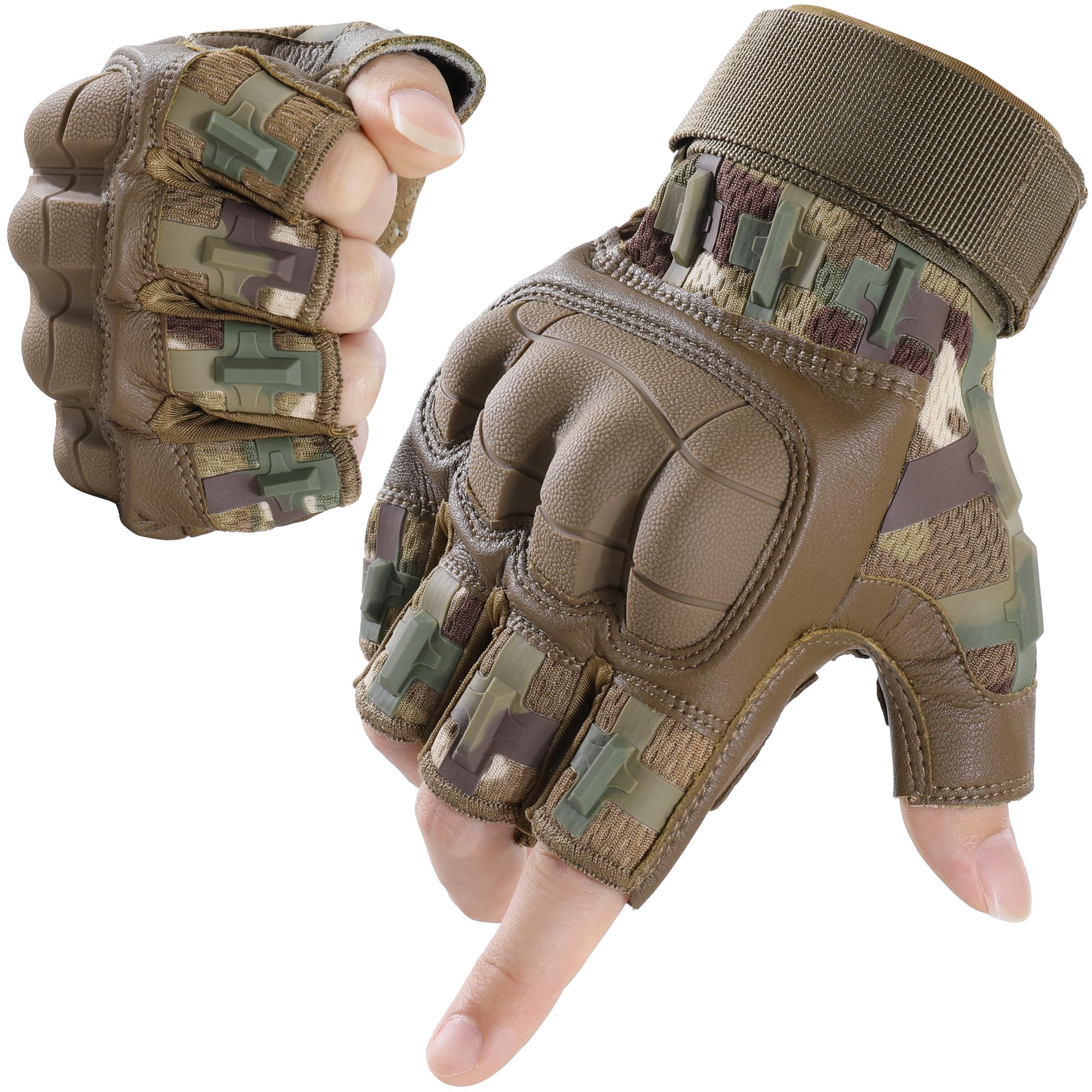 WTACTFUL Fingerless Gloves for Men Airsoft Paintball Bike Cycling Motorcycle Motorbike Hunting Hiking Work Outdoor Half Finger Gloves Camouflage L