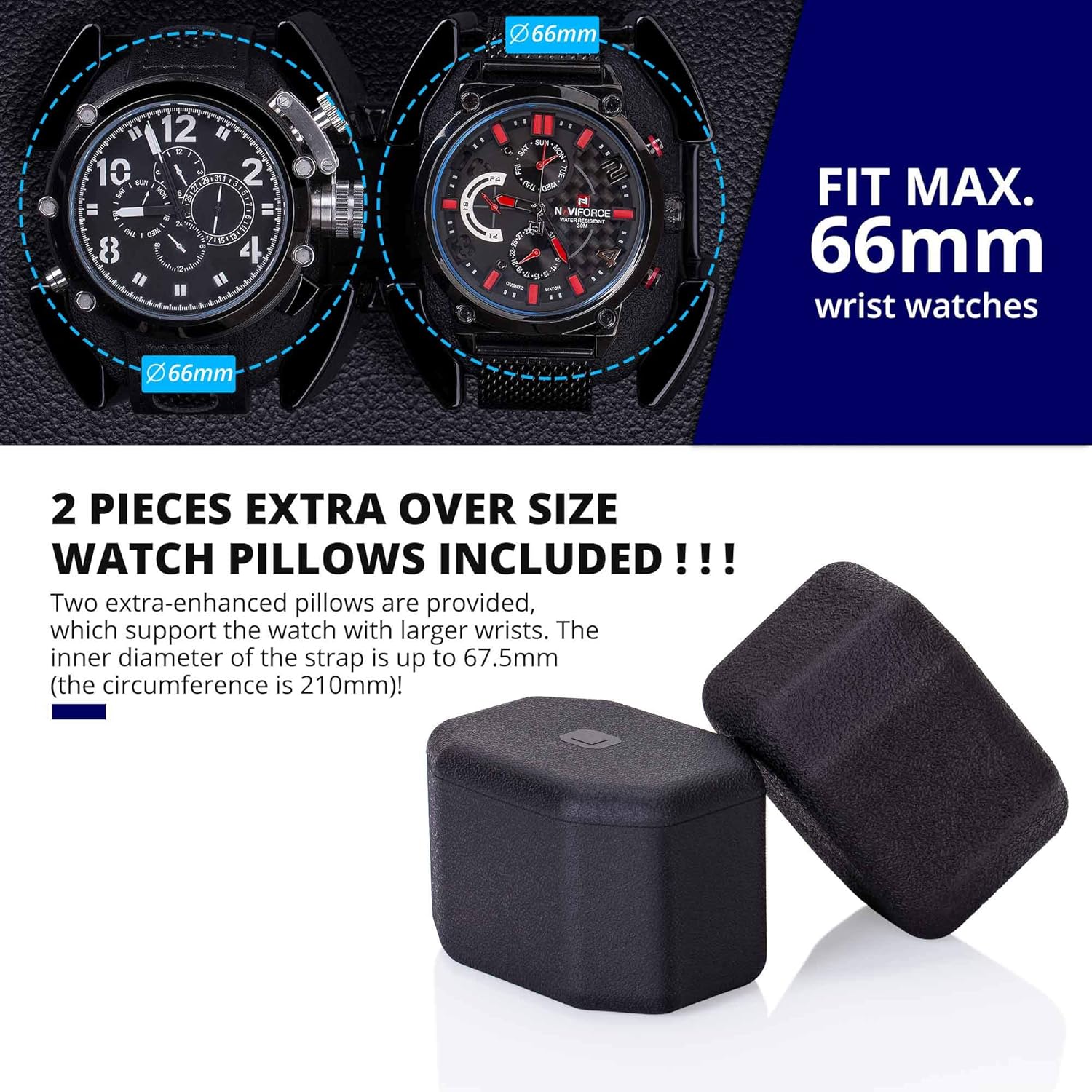 High End Double Watch Winder for Rolex with Soft Flexible Watch Pillows, Blue Led Light, Open and Shut Down Featured, Pine Bark Pattern, Two Extra Over Size Watch Pillows Included (Pine BARK Pattern): Watches